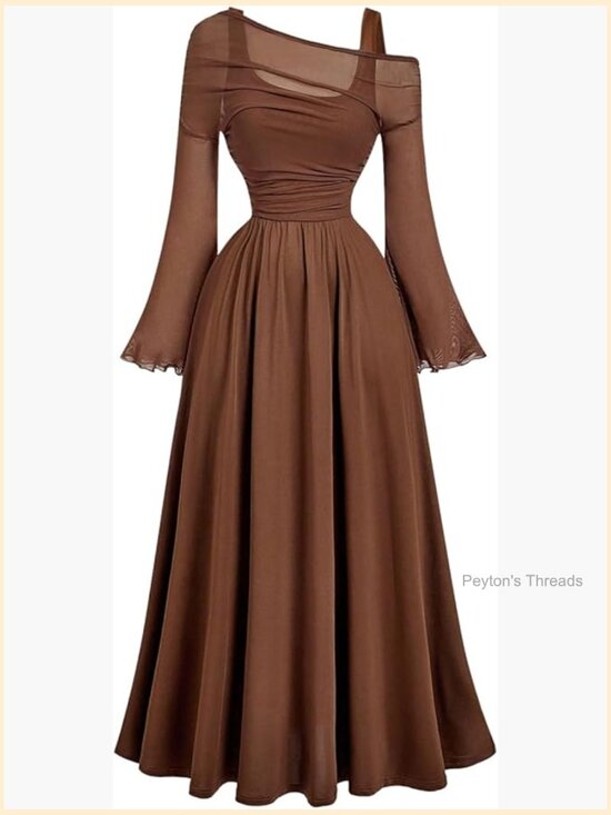 Dresses & Skirts - Off The Shoulder Mesh Bell Sleeve Ruched Midi Dress